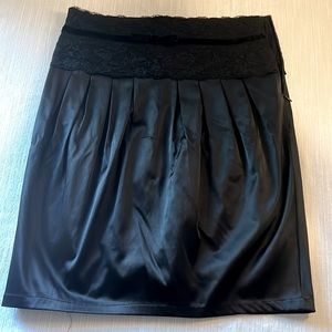 Black Satin Women’s Skirt with Lace waist